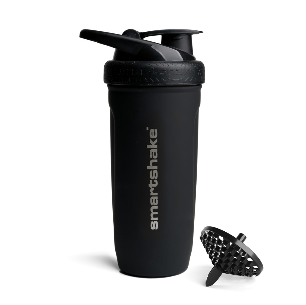 Bottiglia di Shaker di Proteine dell'acciaio inossidabile di rinforzo di Smartshake - Bottiglia di Ginocchio non isolata | Bottiglie di Shaker di metallo - 900 ml | 30 oz - Lid a vite a prova di leak - DEHP & BPA Free (nero)