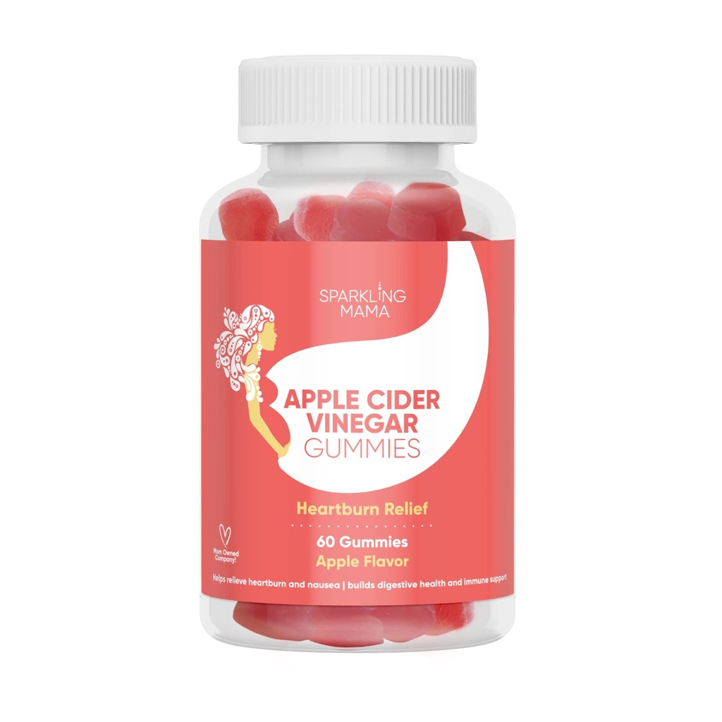 Gummies dell'aceto del sidro della mamma scintillante | Sapore di mela, (rilievo di stomaco + malattia di mattina, crampi muscolari), 60 Gummies (2-Pack)