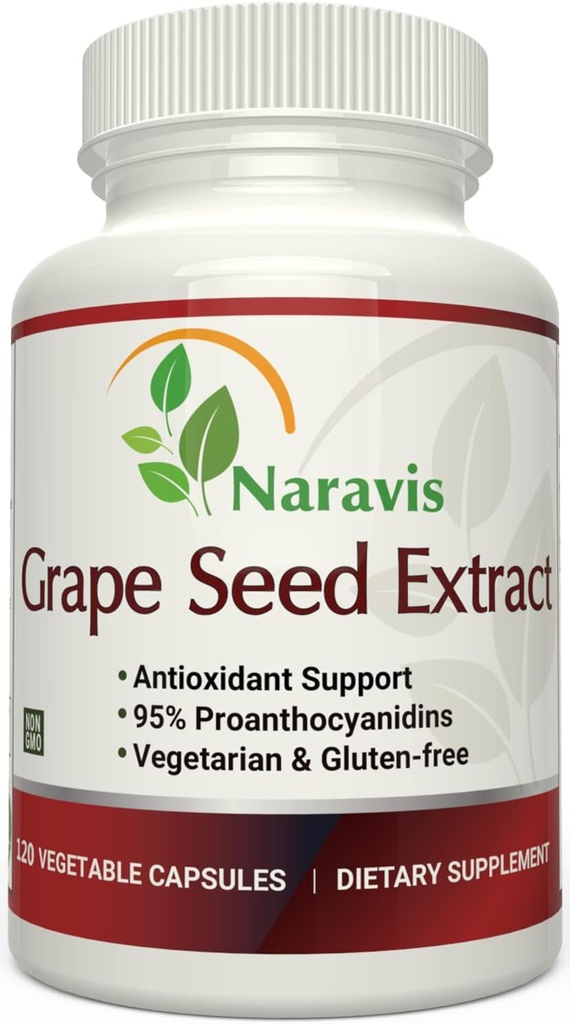 Estratto di semi di Naravis 400mg - 120 capsule vegetariane con 95% Proanthocyanidins - Integratore naturale antiossidante non OGM - Capsule di estratto di uva per il supporto ottimale antiossidante