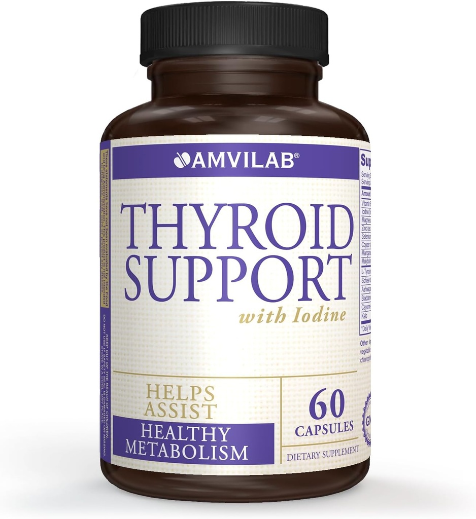 Sostegno tiroideo con iodio, vitamina B12 e 12 altri ingredienti essenziali – tiroide healthy, vita felice. Rivitalizzare il metabolismo, l'energia e la salute cognitiva. 60 capsule