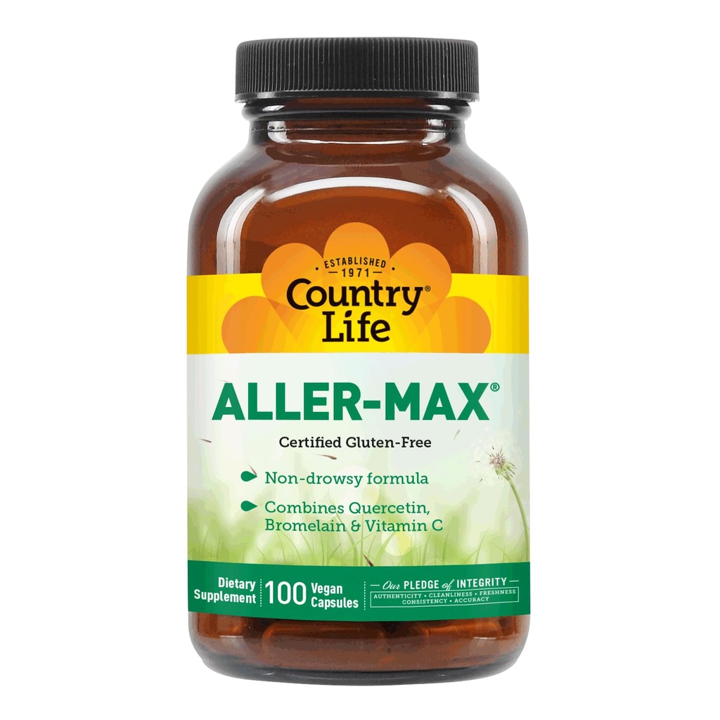 Country Life Aller-Max - Integratori di Quercetina con Bromelain - Supporto Immune con Vitamina C, Zinco e Miscela Botanica - Certificato Gluten-Free, Vegan (100 Conteggio)