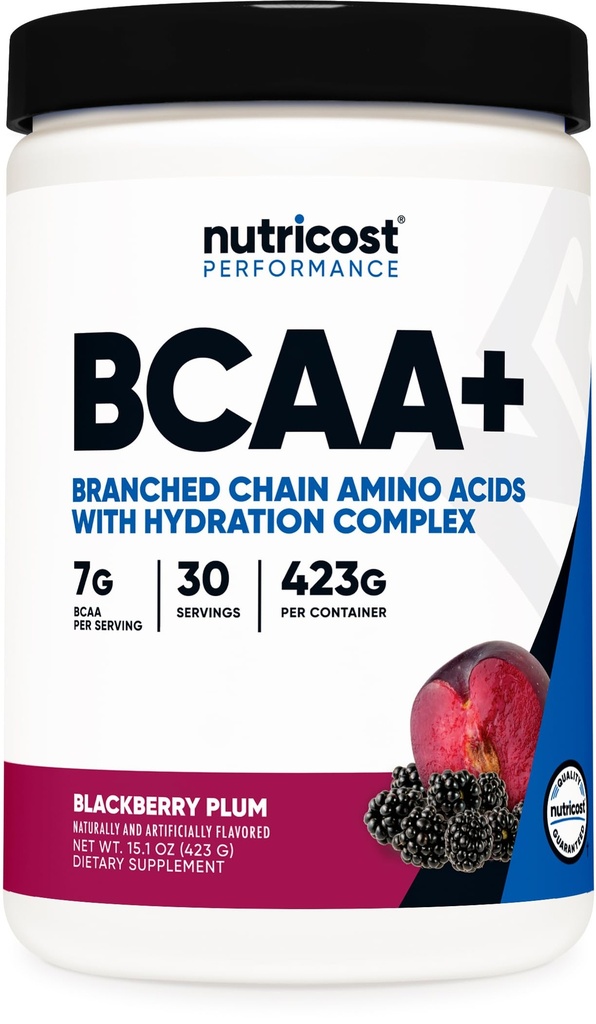 Nutricost BCAA Attivo con Glutamie, Citrullie e Polvere di Idratazione di cocco (BlackBerry Plum) 30 Serve - Aminoacidi a catena ramificata con Complesso di Idratazione - Senza glutine, Non OGM
