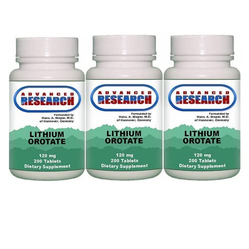 Dr. Hans Nieper Lithium Orotate Tablets, 120 mg, 3Pack (200 Conte Ogni)
