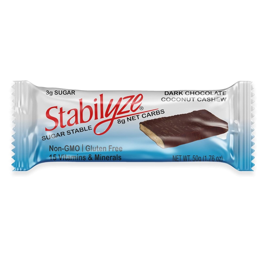 Stabilyze Nutrition Bars, Dark Chocolate Coconut Cashew, Keto Meal Bar di ricambio con 15 Vitamine e Minerali Essenziali, Gluten Free, Non OGM, Basso Carb Snacks, Individualmente Avvolto (12 Pack)