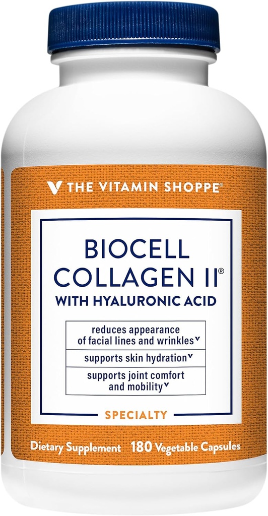 La Vitamina Shoppe Biocell Collagen II con Acido Ialuronico 1000mg - Promuove la pelle sana, Giunti & Cartilage - Supporta l'idratazione & Elasticità - per il benessere quotidiano (60 capsule vegetali)