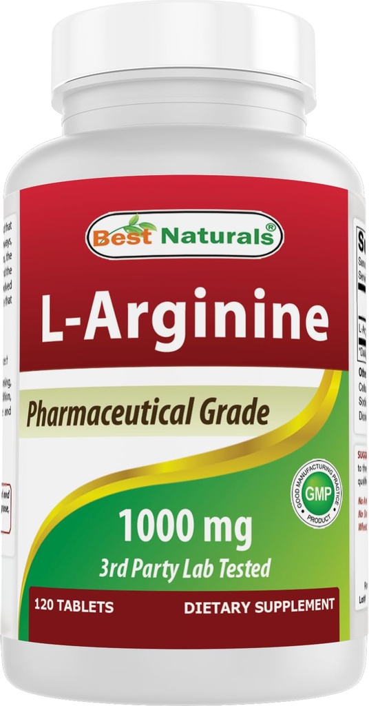 (Nuova Formula migliorata) Best Naturals L-Arginina 1000 mg 120 compresse - Pharmaceutical Grade L Arginina Supplemento Promuove la sintesi Nitric Oxide
