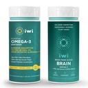 Iwi Omega-3 Essential & Brain Omega-3 Bundle, 30 Serve, Vegan pianta-Based Algae Omega 3 con EPA + DHA, Krill & Fish Oil Alternative, No Fishy Aftertaste