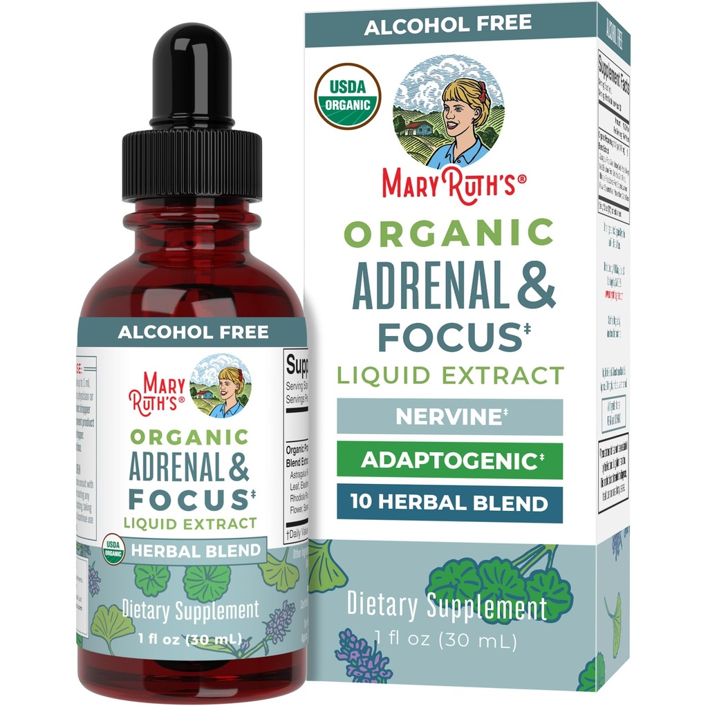 MaryRuth Organics - USDA Organic Brain Nootropic Supplemento per adulti con Ginkgo Biloba & Astragalus | Focus & Adrenal Support | Brain & Memory Drops | Vegan | Non-GMO | Gluten Free | 30 Servings