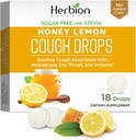 HERBION Naturals Cough Drops, Sugar-Free with Stevia, Dietary Supplement, Soothes Cough, for Adults & Children Over 6 Years, 25 Drops Every (18 Count (Pack of 1), Honey Lemon)
