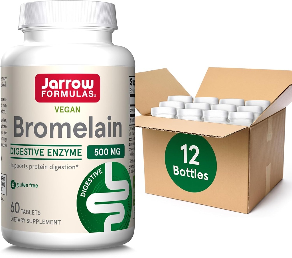 Jarrow Formulas Bromelain Compresse, 500 mg Integratore alimentare per la digestione delle proteine, 60 compresse, 60 giorni di alimentazione, (Pack of 12)