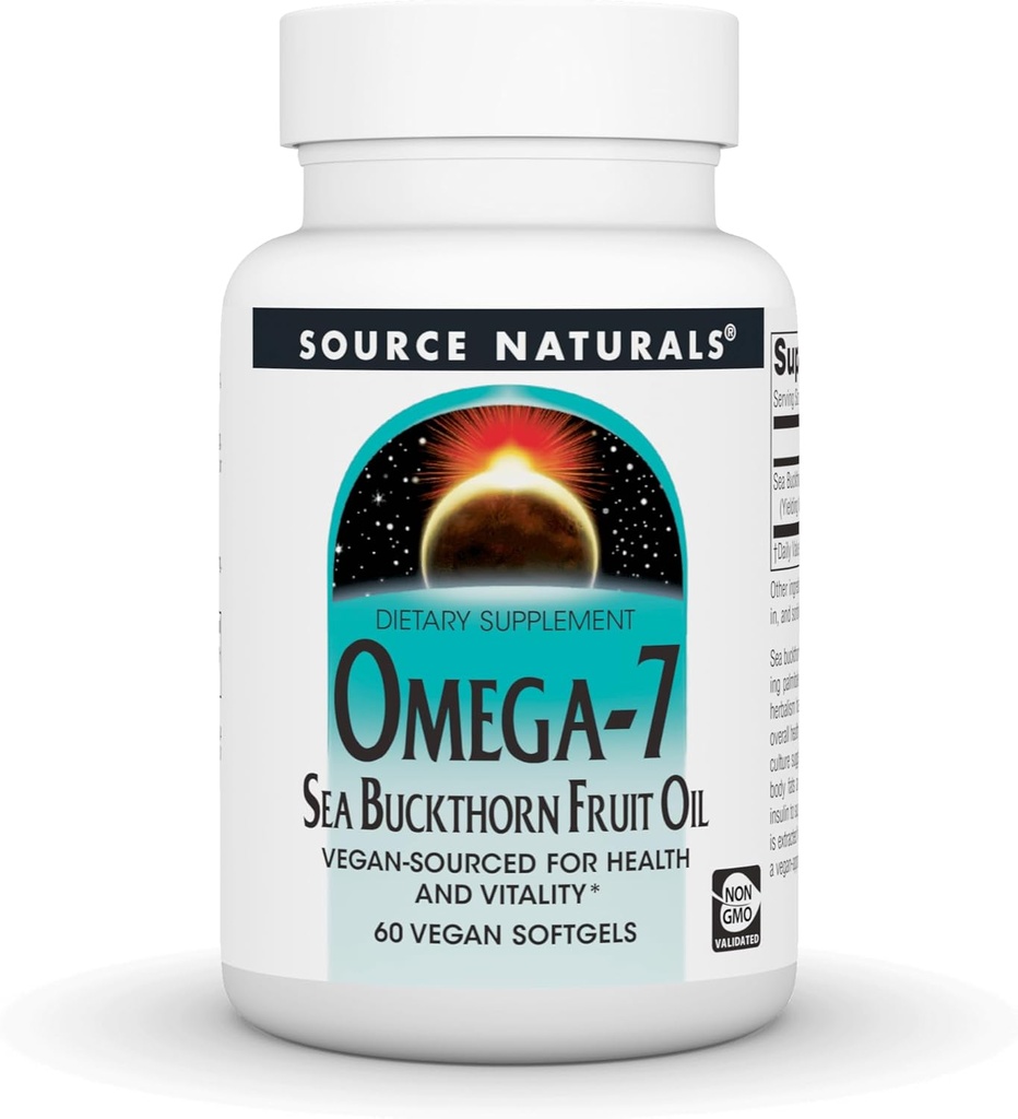 Fonte Naturals Omega-7 Sea Buckthorn Fruit Oil, Non OGM, Vegan-Sourced per la salute e la vitalità* - 60 Vegan Softgels