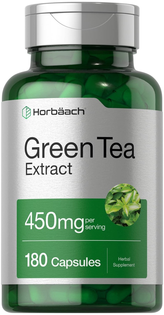 Estratto di tè verde Horbäach capsule 450mg | 180 Count | Supplemento di erbe | Non OGM e Gluten Free