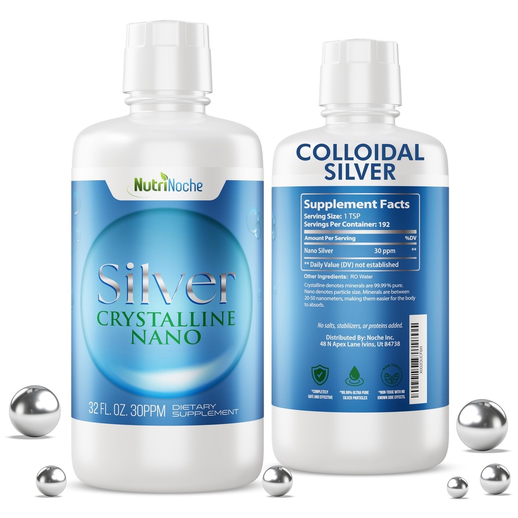 NutriNoche Colloidal Silver Mineral Liquid Supplement - 30 ppm - 32 once - Minerali Colloidali
