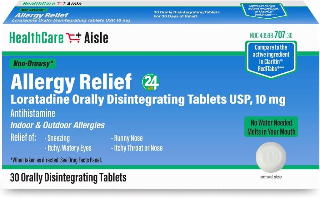 HealthCareAisle Allergy Relief - Loratadine 10 mg compresse oralmente disintegranti USP - 30 compresse - Original Prescription Strength Allergy Medicine, 24-Hour Relief