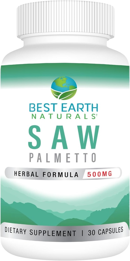 Best Earth Naturals Saw Palmetto 500 mg per sostenere capelli, prostata, tratto urinario 30 Conte