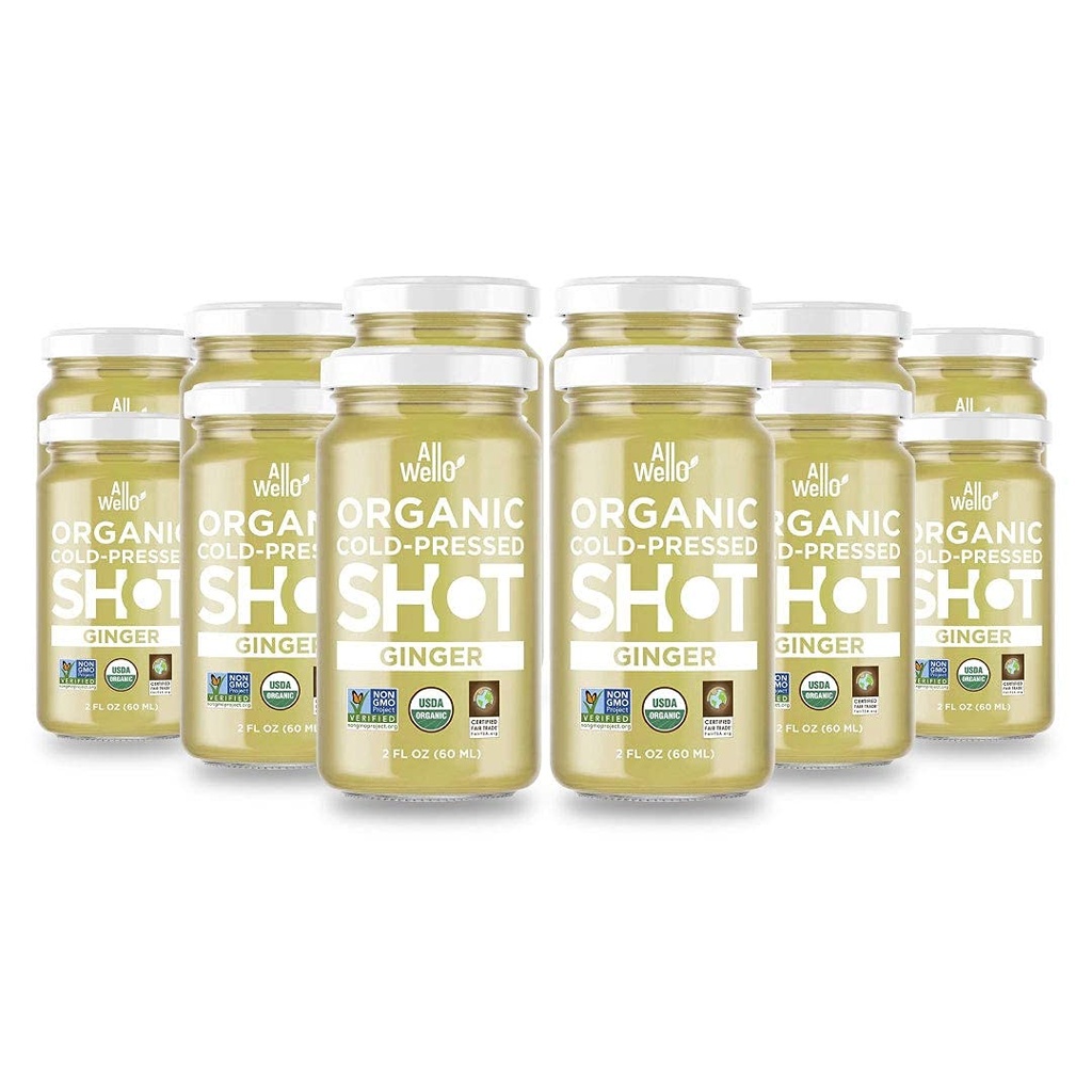 ALLWELLO Shot Ginger a freddo, 60 mL, USDA Organic Immune Booster con Natu-RAL | 12 unità per caso (12 Pack)