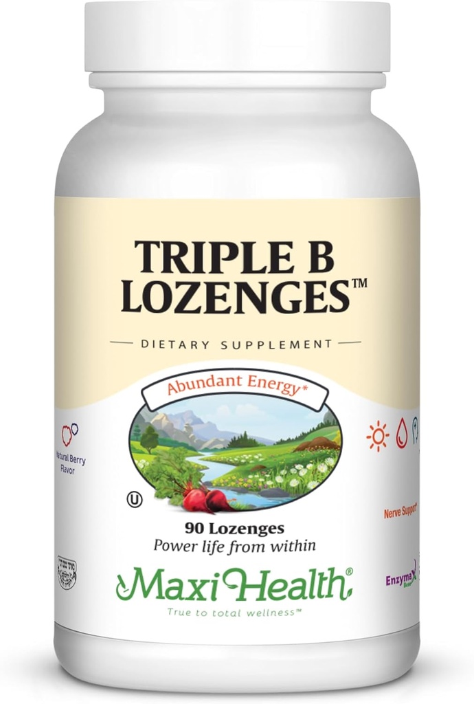 Maxi Salute Triple B Lozenges - Vitamina B12 & B6 & Biotin - Fragola Flavor - 90 Chewies - Kosher