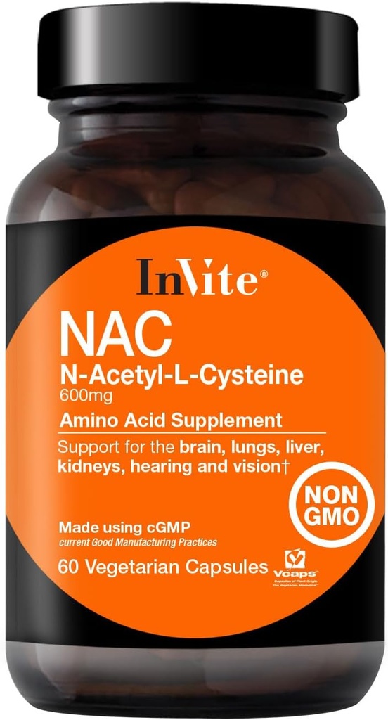 Invite Health N-Acetyl Cysteine (NAC) - Supporta la salute del fegato e del cervello - Fornisce l'aminoacido essenziale L-Cysteine e un precursore al tripeptide Glutathione - 60 capsule vegetariane (2-Pack)