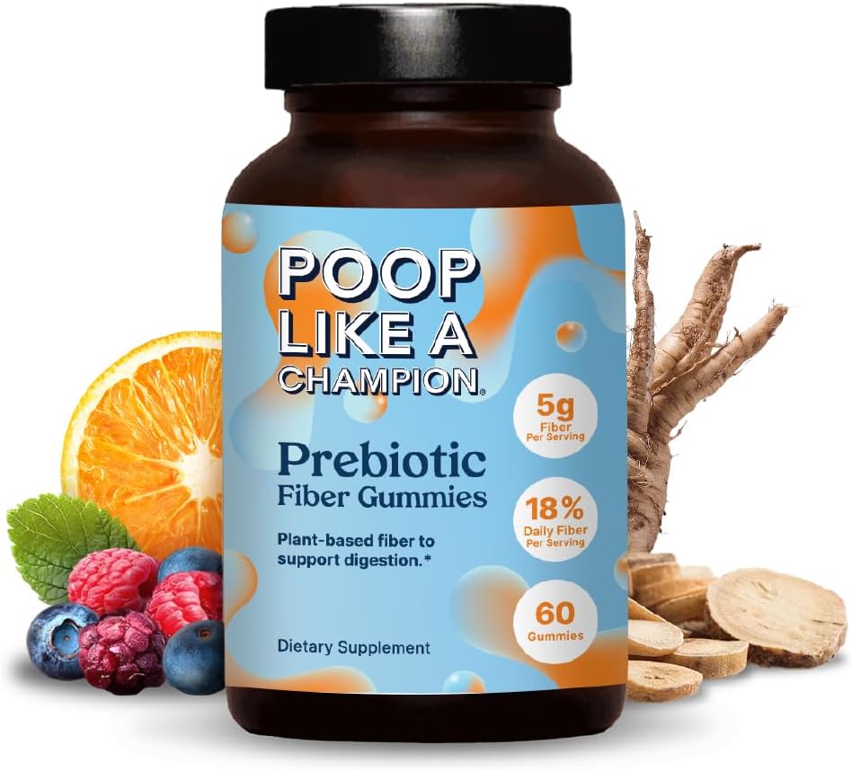 Poop Come un Campione Fibra Gummies – 5g Fibra per Serving, Non OGM, Vegan, Supporto Digestivo, 60 Pezzi per Bottiglia