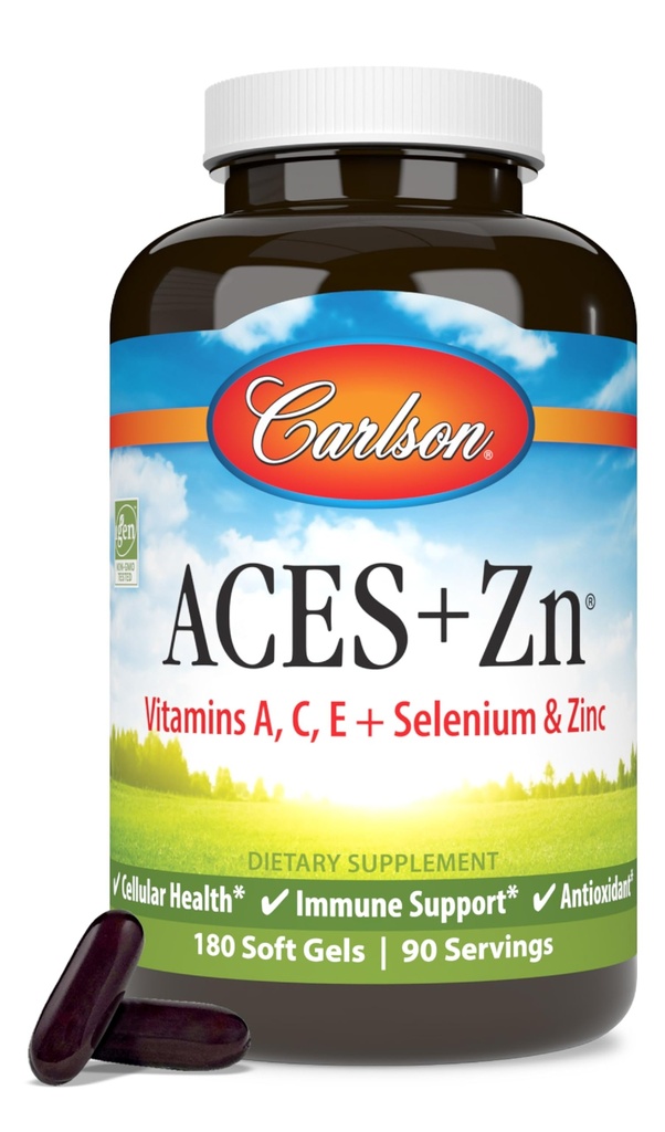 Carlson - ACES + Zn, Vitamine A, C, E + Selenio & Zinc, Salute Cellulare & Supporto Immune, Antiossidante, 180 Softgels