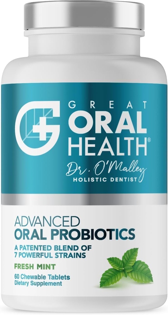 Probiotici orali per il trattamento del respiro cattivo della muffa per gli adulti; Probiotici dentali dentali di Dentist formulati per i denti e le gengive Salute & Halitosis cronica con BLIS K12 M18, 60 compresse di salute orali masticabili Mint