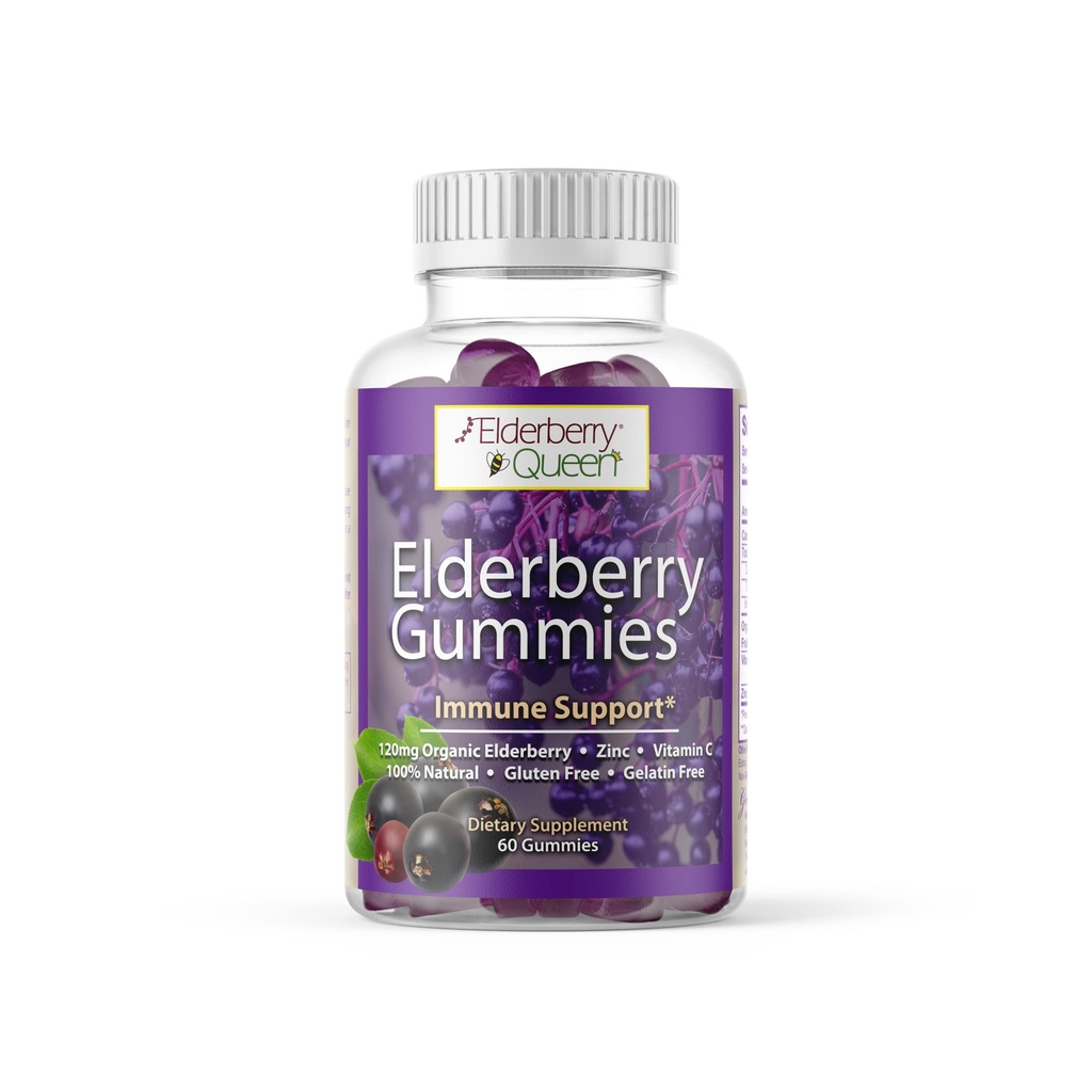 Elderberry Queen Organic Elderberry Gummies 60 ct - Immune Support Gummies con Vitamina C & Zinc - Elderberry Vitamin Gummies per Adulti e Bambini