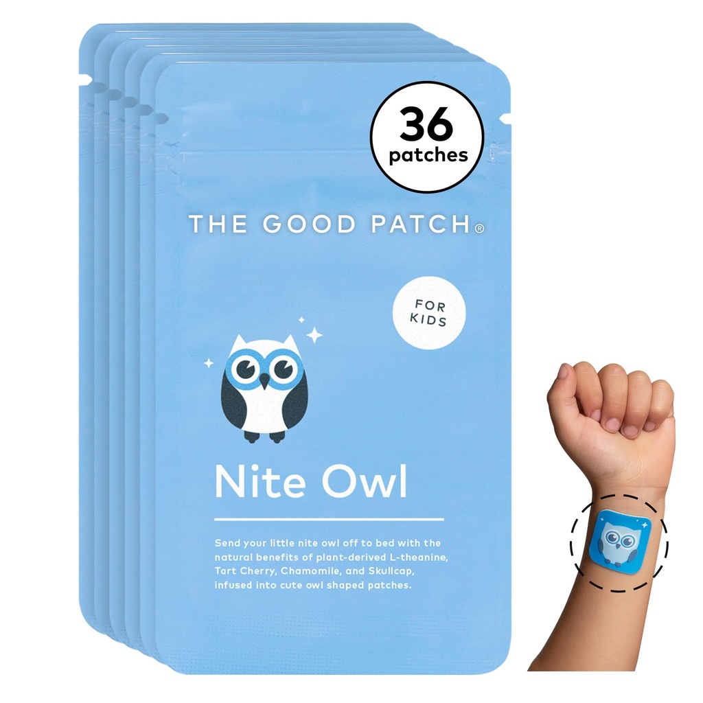 Il Buon Patch Nite Owl Patch, Naturale Sonno Patch Supporto per Kid Bedtime con Tart Cherry, Camomilla e Skullcap, Pianta Powered, Rilascio prolungato (36 Total Patches)