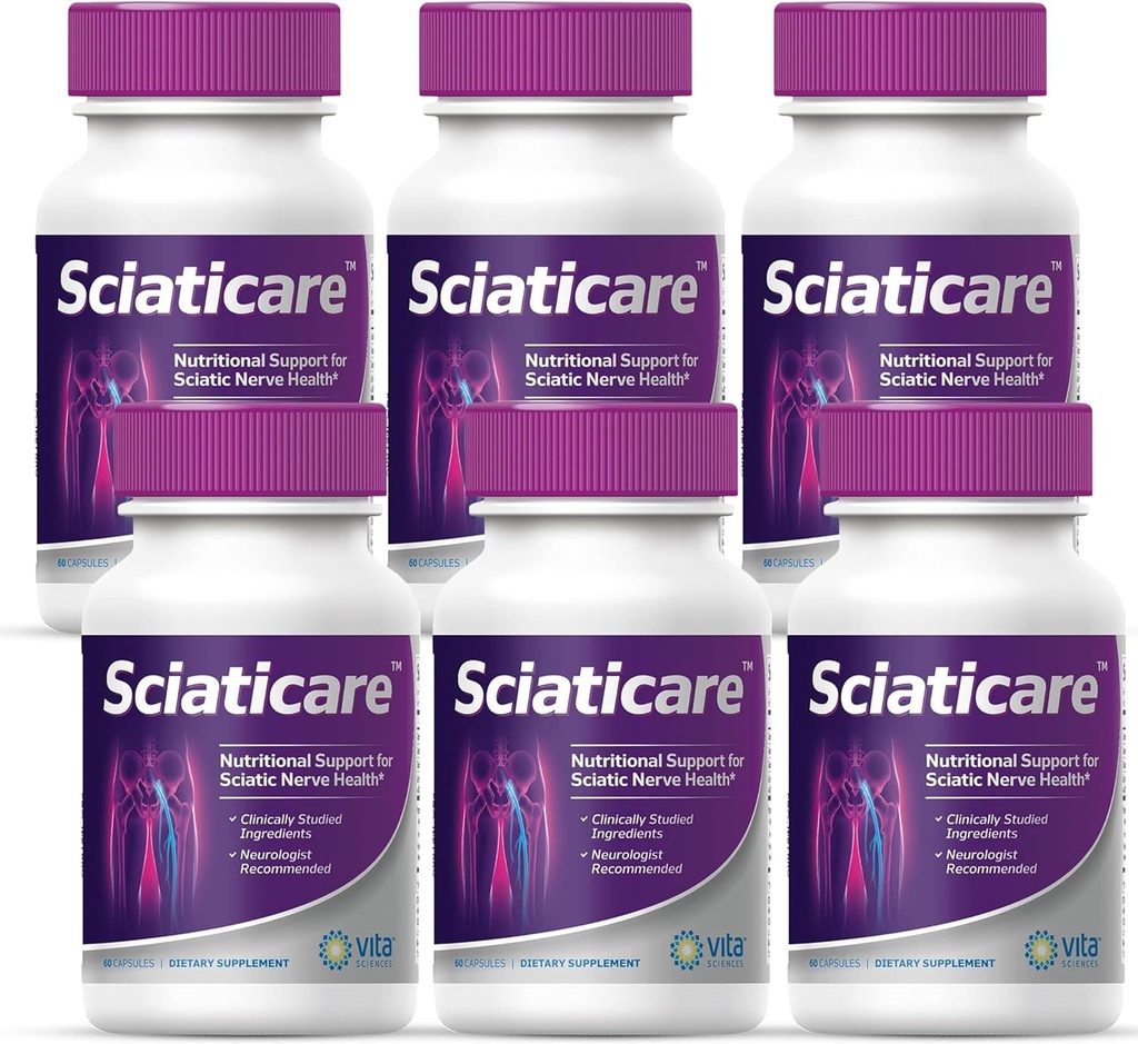 Vita Scienze Sciaticare Nerve Soothing Supplemento Vitamine con naturale R-ALA Forma 40X Forza, NON Sintetico Alpha Lipoic Acid (ALA) - Basso Lumbar Sciatica - 60 Conteggio (Pacchetto di 6)
