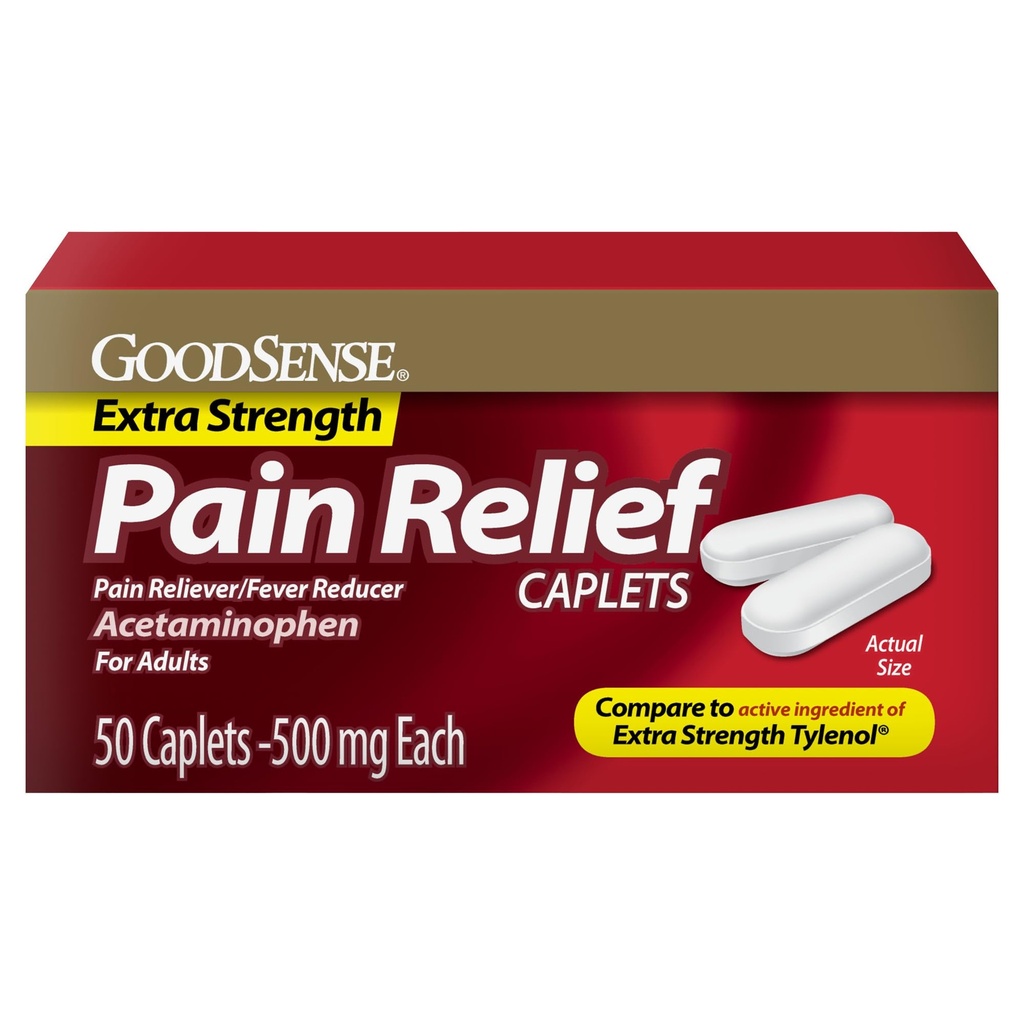 Rilievo di dolore ad alta resistenza GoodSense, caplette di acetaminofene, 500 mg, 50 conte