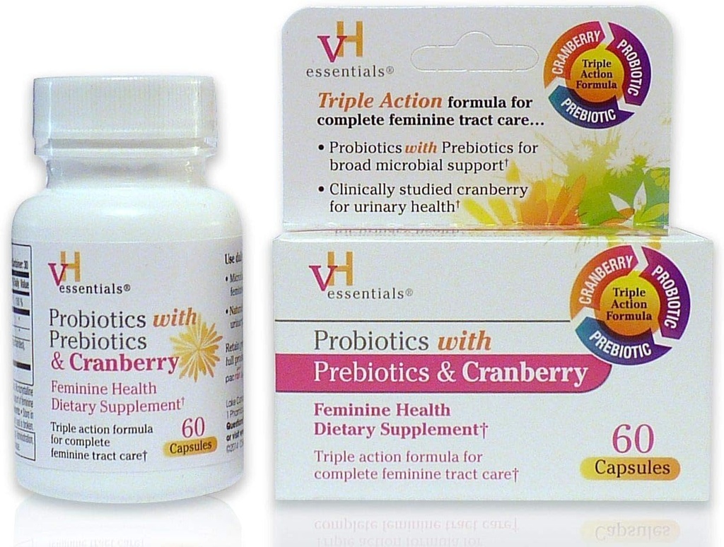 vH Essentials Probiotici con Prebiotici e Cranberry Feminine Health Supplement - 60 Capsule 1-Pack