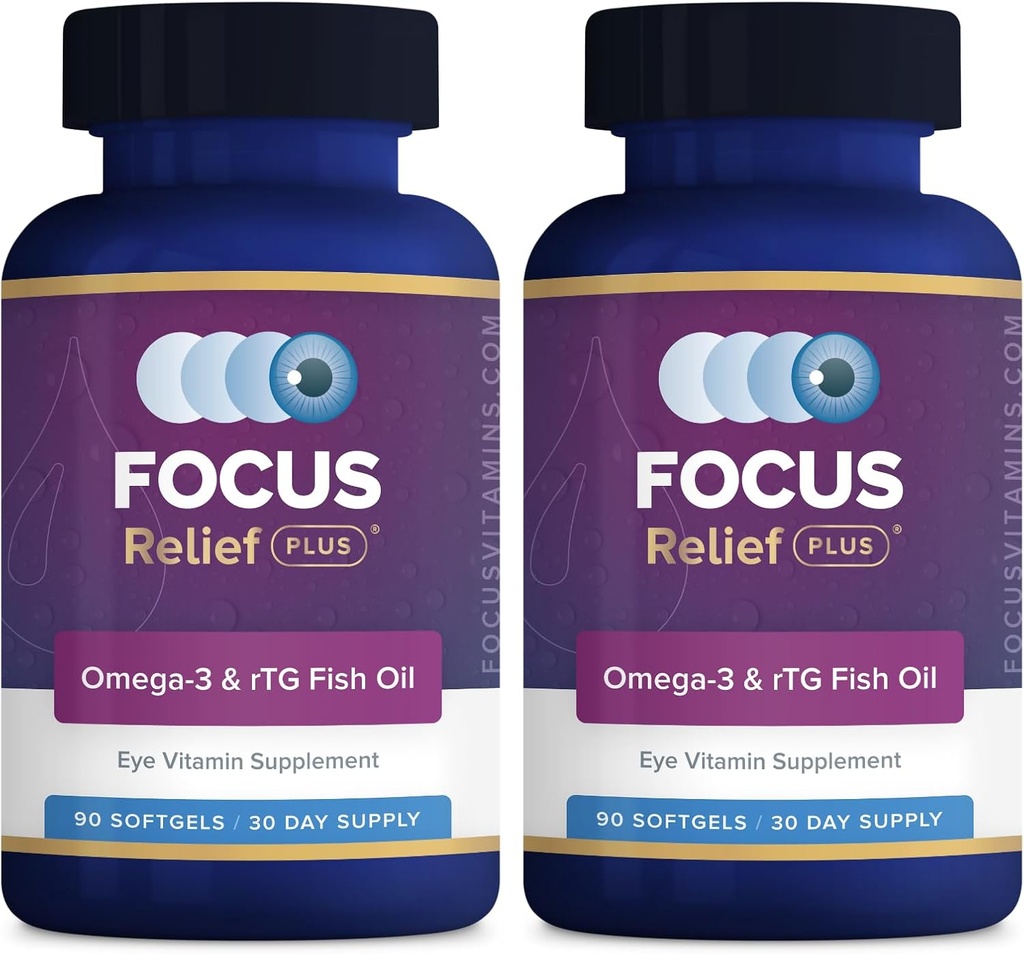 Focus Relief Plus Dry Eye Formula (180 ct. 60 Day Supply) Omega 3 Supplemento - Dry Eye Relief Supplement - Omega 3 Fish Oil