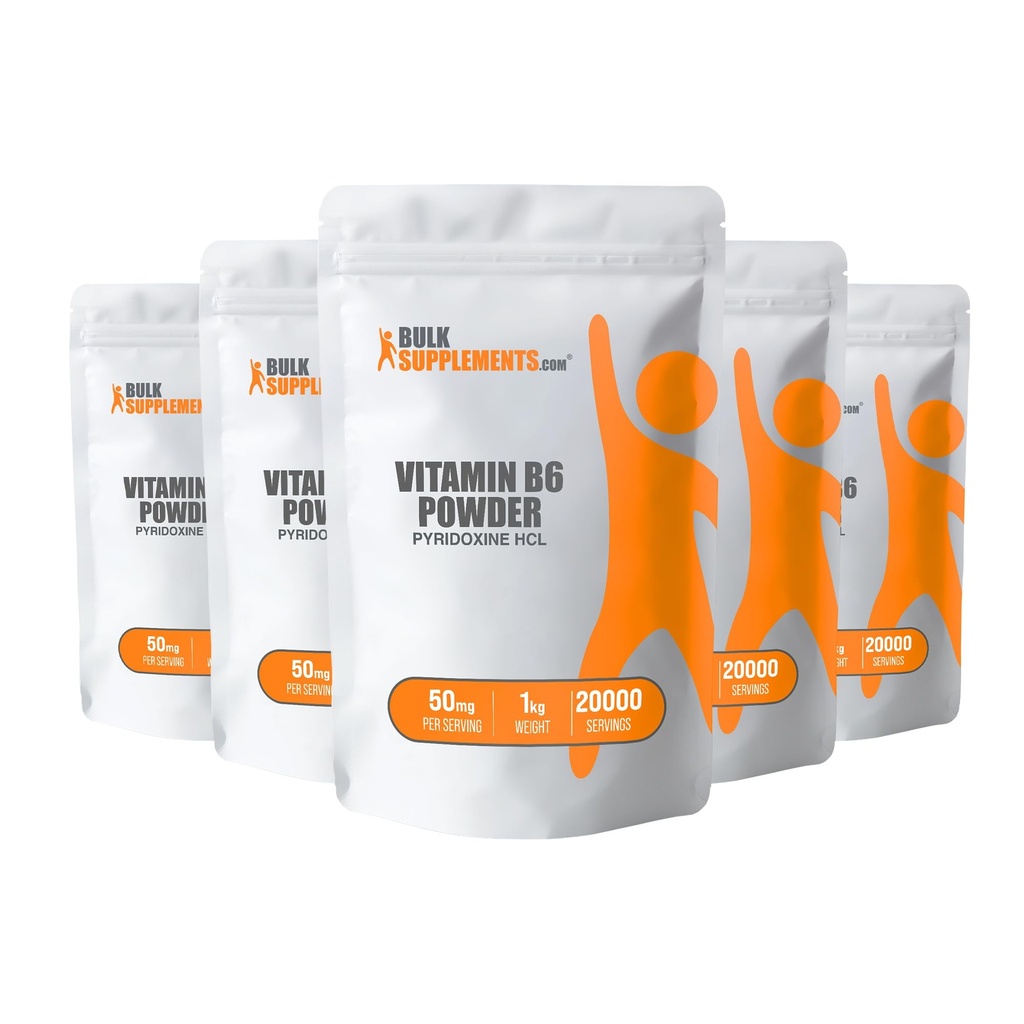 BulkSupplements.com Pyridoxine HCl Polvere - vitamina B6 supplemento, vitamina B6 50mg - per il supporto immunitario, senza glutine, 50mg di Piridoxina B6 per porzione, 5kg (11 lbs) (pacchetto di 5)