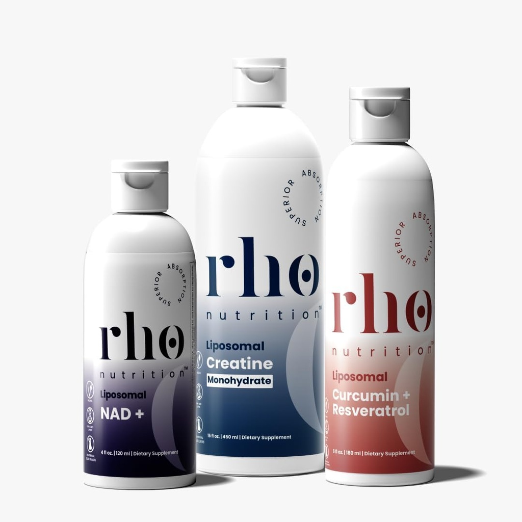 Rho Nutrition - Elite Performance Bundle – Integratori Liposomali ad alto assorbimento per energia, recupero e resistenza - NAD+, Curcumina + Resveratrolo, & Creatina (3 Pack)
