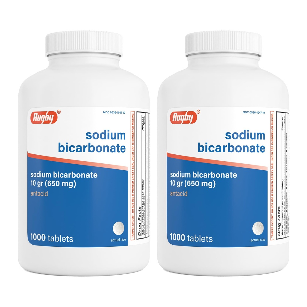 Rugby Sodium Bicarbonate 650 mg Antacid Tablets - Rilievo per bruciore di stomaco, Sour Stomach & Indigestion, 1000 Count (2-Pack)