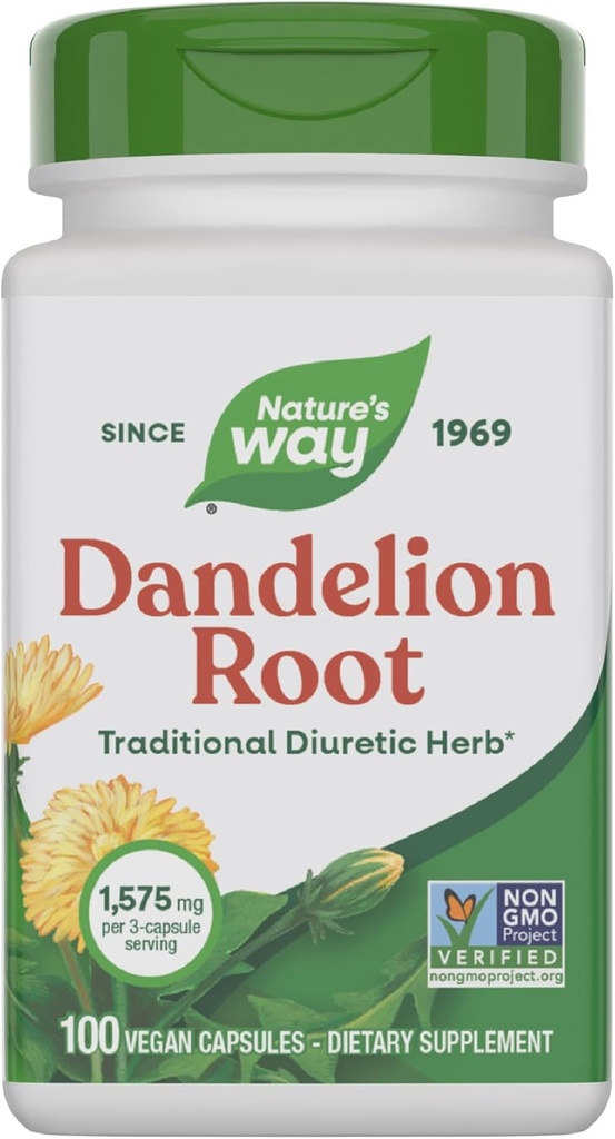 Radice di Dandelion di modo naturale, erba diuretica tradizionale*, Vegan Dandelion Root Capsule, 100 conte (Packaging May Vary)