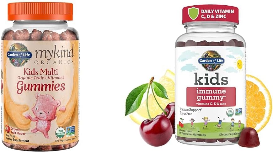 Garden of Life Organics Kids Gummy Vitamine - Frutta - Certificato Organico, Non OGM & Vegan & Kids Supporto immunitario Gummies con Vitamina C, D come D3 & Zinc
