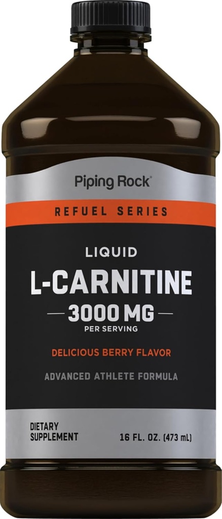 Piping Rock L-Carnitine Liquid | 3000mg | Berry Flavor | Advanced Athlete Formula | Refuel Series Supplement | Non OGM, Gluten Free