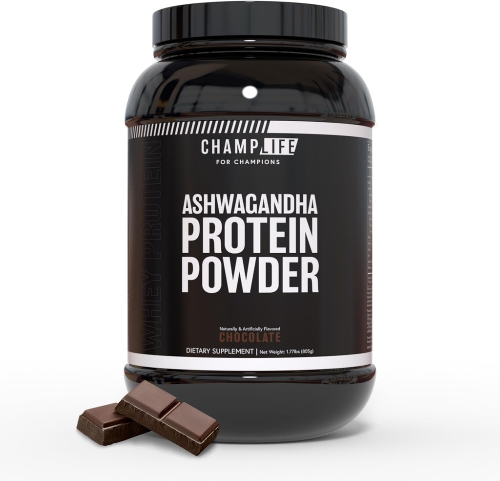 Polvere di proteina di Ashwagandha – 24g polvere di proteine del cioccolato - polvere di proteine del siero con polvere di Ashwagandha – No Aggiunto Zucchero & Gluten Free – 25 Serve