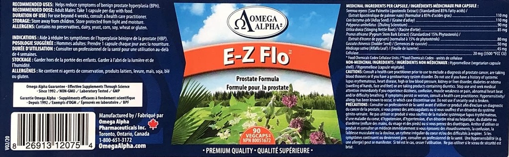 Omega Alpha E-Z FloTM (Saw Palmetto Seeds Extract)-Prostate Formula-90Veg Capsule