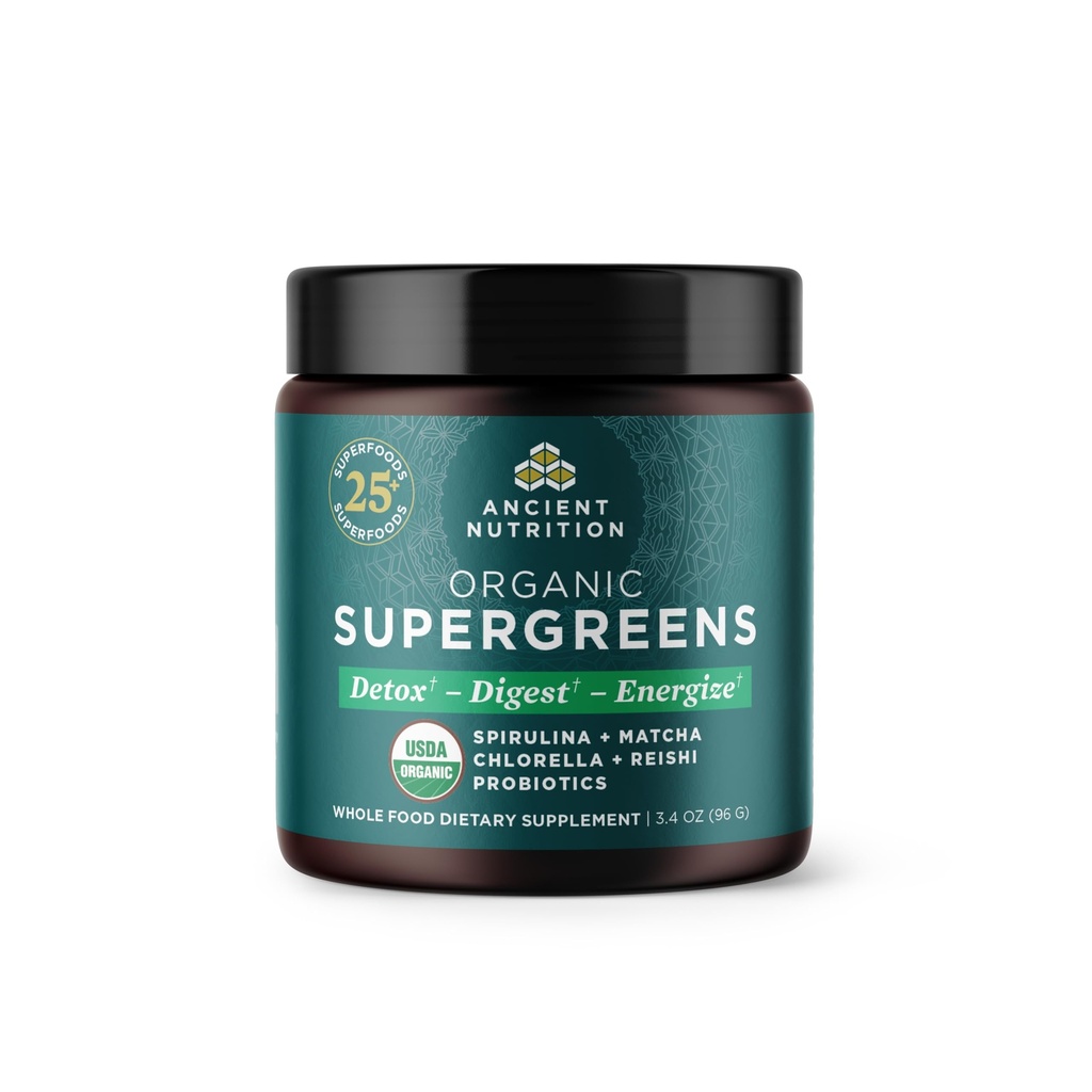 Antica Nutrizione SuperGreens Organica Polvere con Probiotici, Verdi Organici Sapore Verdi, Fatto da Frutta Reale, Verdura e Erbe, Digestivo ed Energy Support, 12 Serve, 3.4oz
