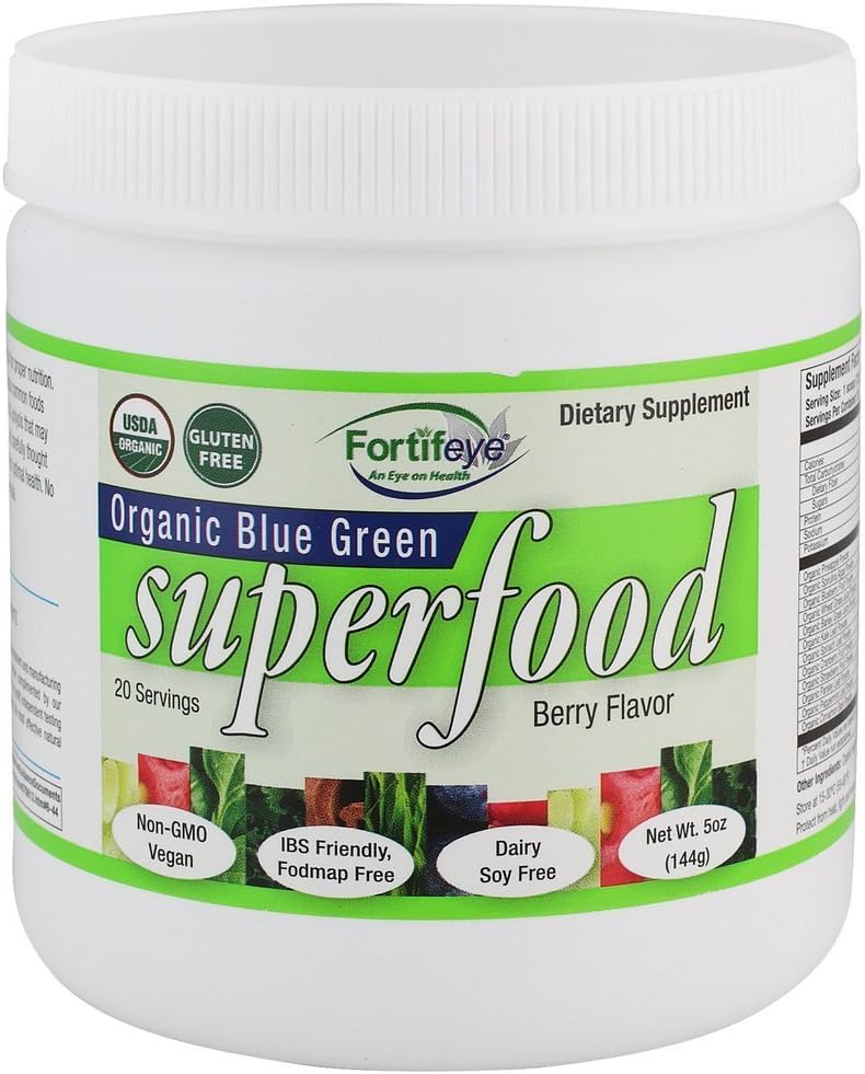 Fortifeye Organic Green Superfood Powder Supplement Berry Flavor 140g, 20 Servings Per Container - Raw, Vegan, Paleo, Gluten Free, Vitamins Super Greens Polvere per adulti, adolescenti e anziani