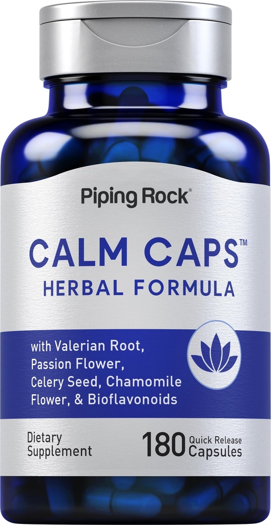 Piping Rock Calm Capsules | 180 Pills | Herbal Extract Blend | con camomilla, Valerian e Passion Flower | Non-GMO, Gluten Free Supplement
