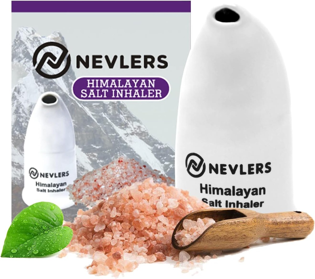 Nevlers bianco sale himalayano inalatore per polmoni e naso con 6 Oz grosso sale marino rosa himalayano | Portatile ceramica himalayano rosa sale inalatore | naturale omeopatico sollievo