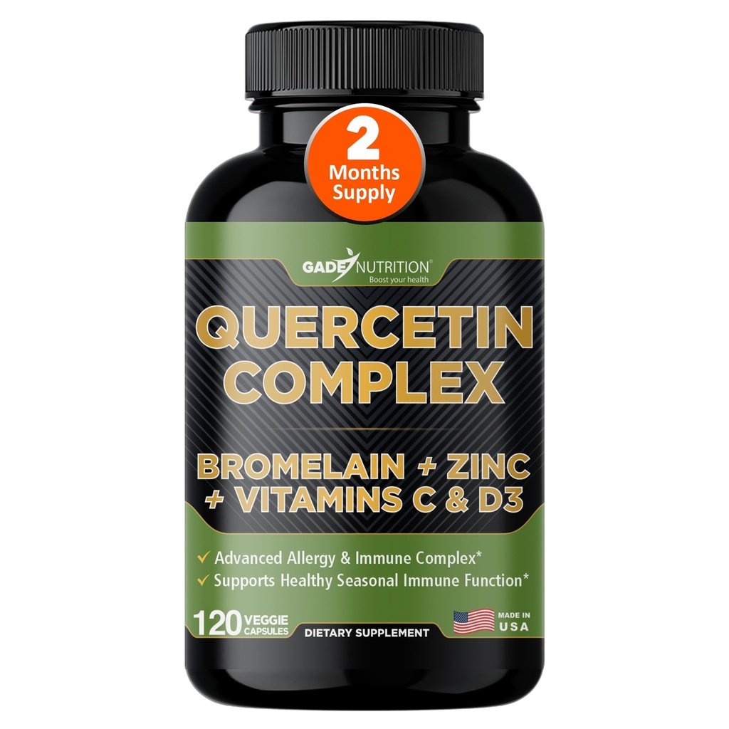 Gade Nutrition Quercetina biologica con vitamina C e zinco | Integratore di supporto immunitario Quercetin 500mg Capsule | Bioflavonoidi Made in USA Terze Parti Testata