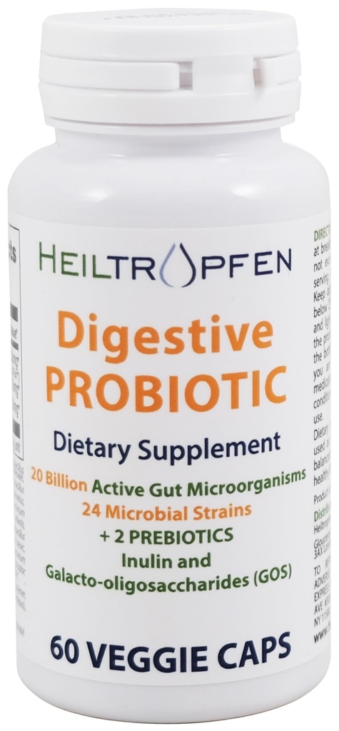 Heiltropfen Probiotico Digestivo + Prebiotico | 24 Strains | 20 miliardi di CFU | 60 capsule | Active Gut | Inulina e GOS | Integratore alimentare | Testato di terze parti