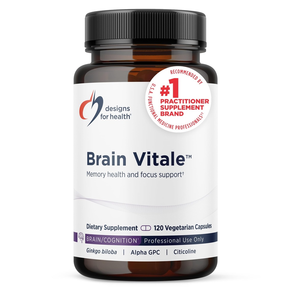 Design per la salute cervello vitale con cognizin citicolina - 'Nootropic' supplemento per aiutare il supporto cognizione, mood + memoria con GPC Choline, Ginkgo + Acetyl L Carnitina HCL (120 capsule)
