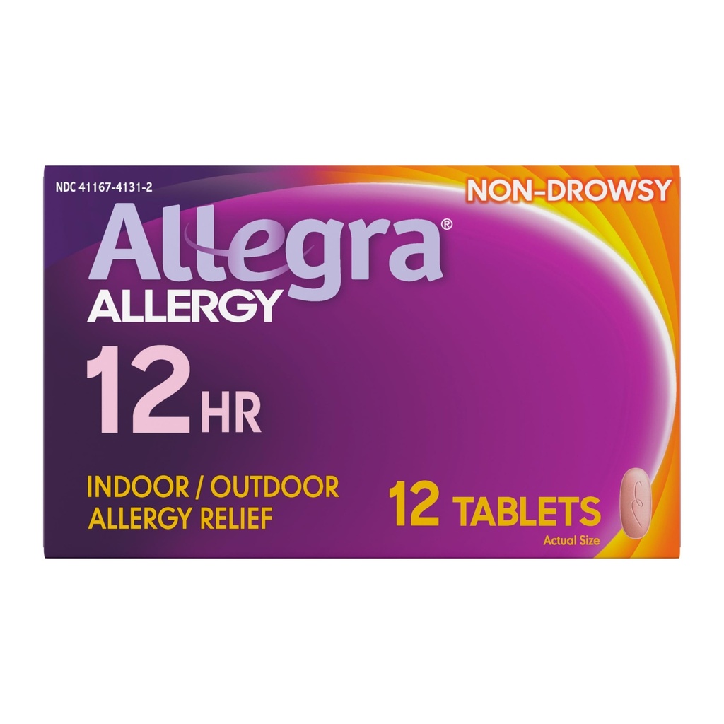 Allegra Adulto 12-Hour Allergy Relief Tablets, Non-Drowsy Indoor and Outdoor Allergy Medicine, 60 mg Fexofenadine HCI Antihistamine Pillola, 12-Count