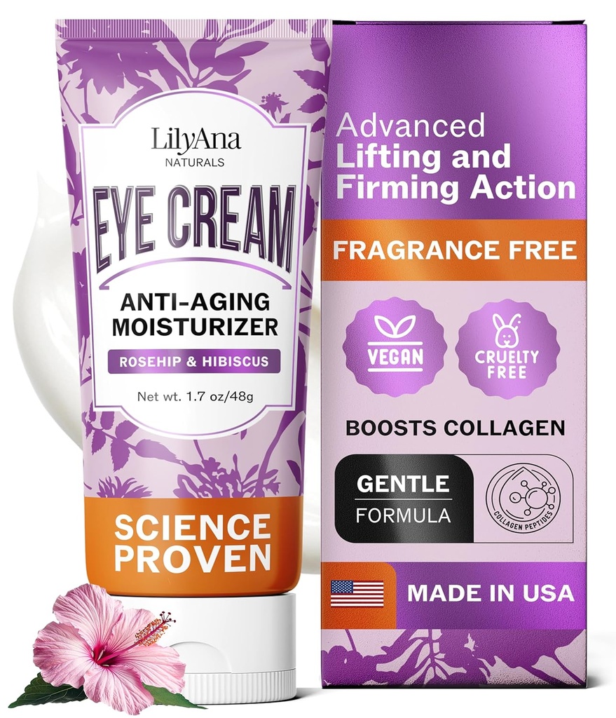 LilyAna Naturals Eye Cream for Dark Circles and Puffiness, Under Eye Cream for Wrinkles and Bags, Anti Aging - aiuta a migliorare la secchezza; per la pelle sensibile - 1.7 oz - Made in USA