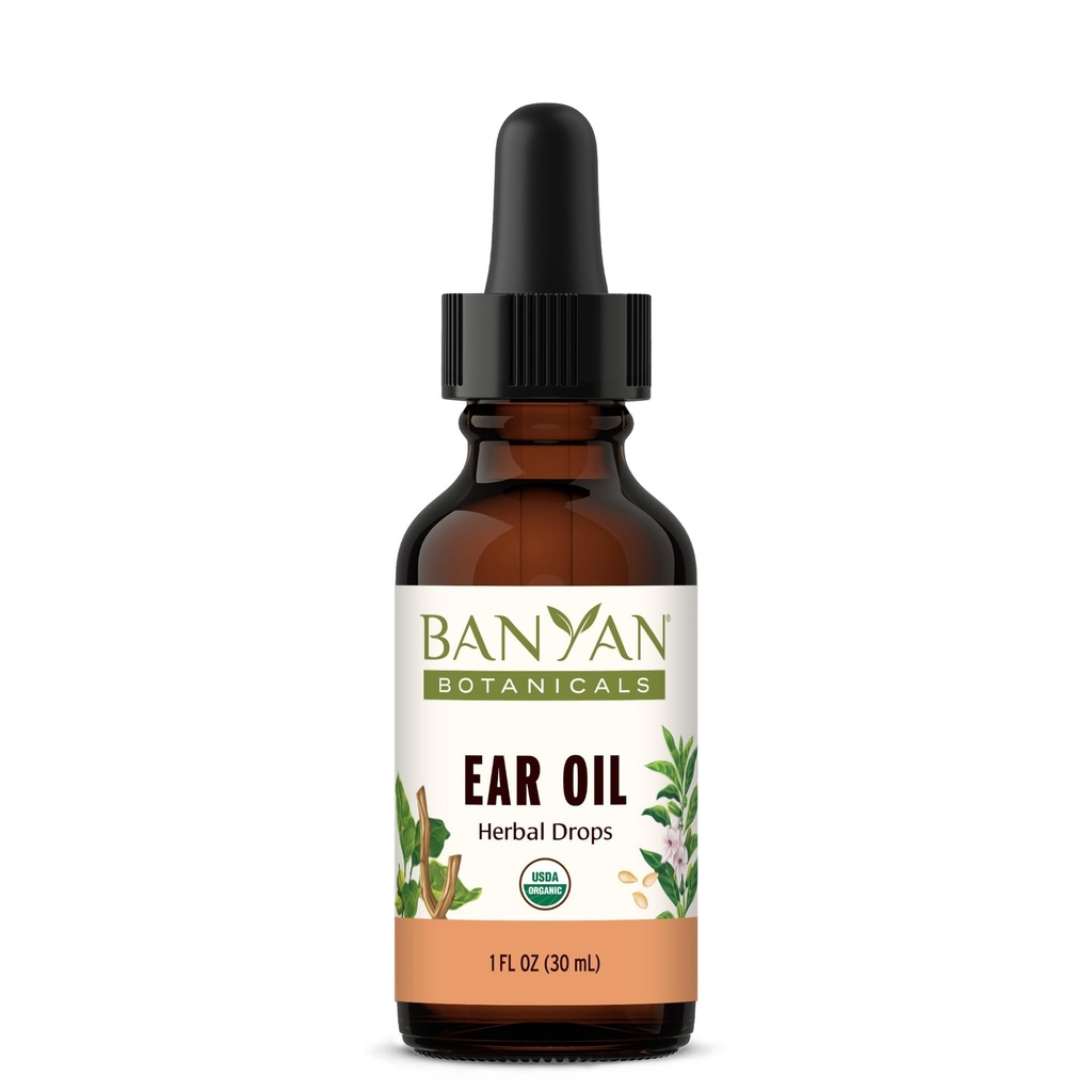Banyan Botanicals Ear Oil – Organic Herbal Oil Ear Gocce con Ashwagandha e Aglio – Soothing e Comforting per le orecchie – 1 oz – Non OGM Sostenibilmente Sorgente Vegan
