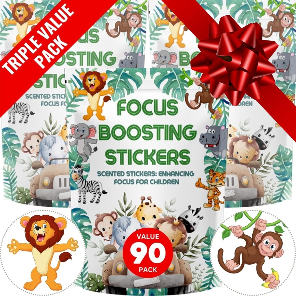 Focus Boosting Stickers (90 Pack) - Supporti di cervello sano per attenzione, carta, Bubble Design, Droga gratuito, vestiti, Unisex
